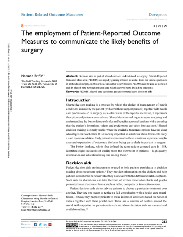 (PDF) The employment of Patient-Reported Outcome Measures to ...