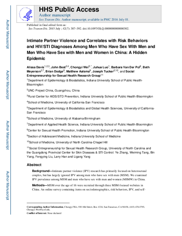 (PDF) Intimate Partner Violence and Correlates With Risk Behaviors and ...
