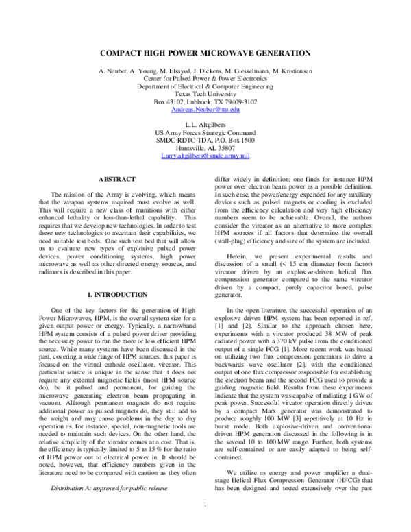 (PDF) Compact High Power Microwave Generation