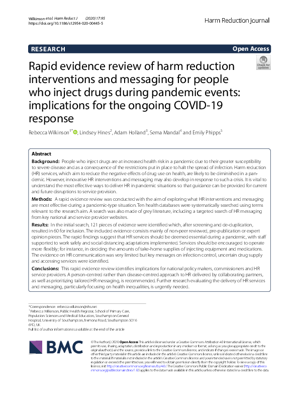 (PDF) Rapid Evidence Review of Harm Reduction Interventions and ...