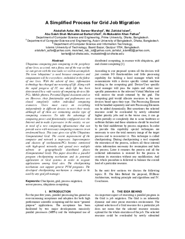 (PDF) A Simplified Process for Grid Job Migration Barkat Ullah