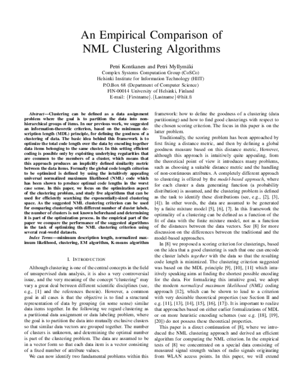 (PDF) An Empirical Comparison of NML Clustering Algorithms