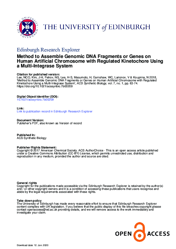 (PDF) Method to assemble genomic DNA fragments or genes on Human ...