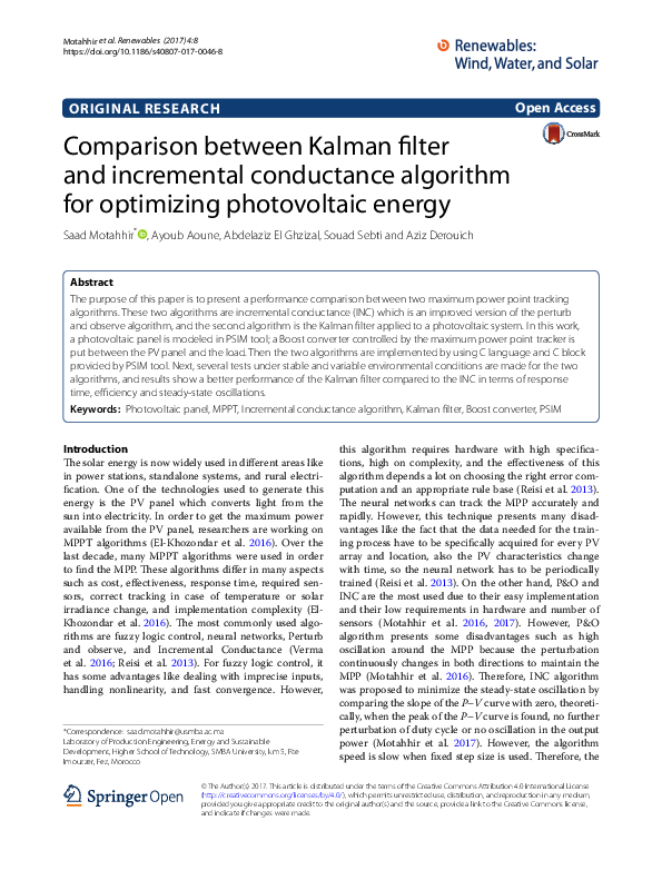 (PDF) Comparison between Kalman filter and incremental conductance ...