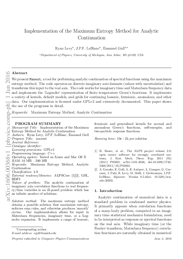 (PDF) Implementation of the maximum entropy method for analytic ...