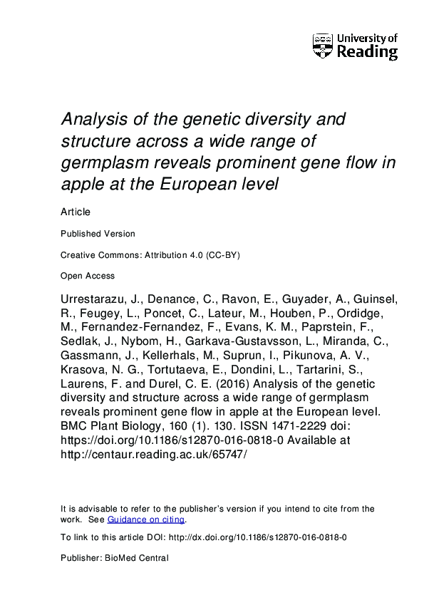 (PDF) Analysis of the genetic diversity and structure across a wide ...
