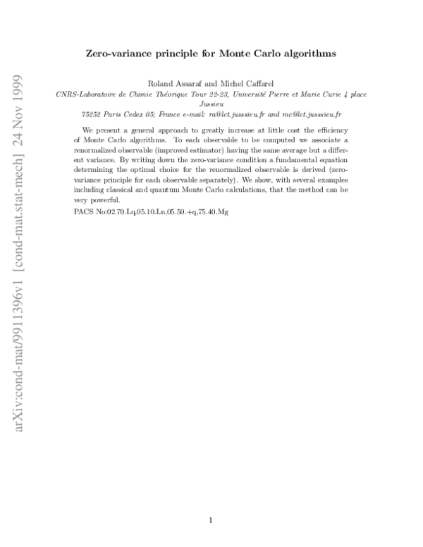 (PDF) Zero-variance principle for monte carlo algorithms