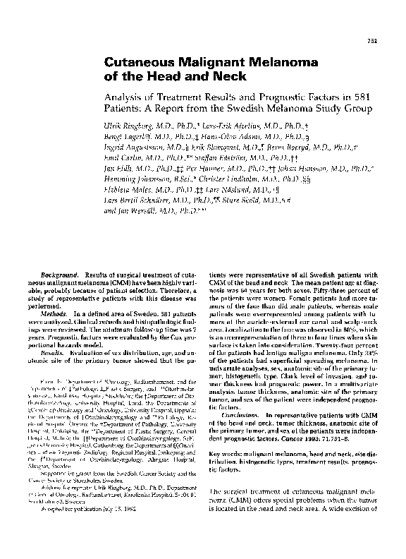 (PDF) Cutaneous malignant melanoma of the head and neck. Analysis of ...