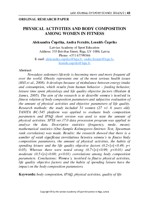 (PDF) Physical Activities and Body Composition Among Women in Fitness