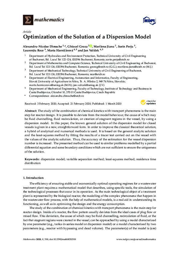 (PDF) Optimization of the Solution of a Dispersion Model