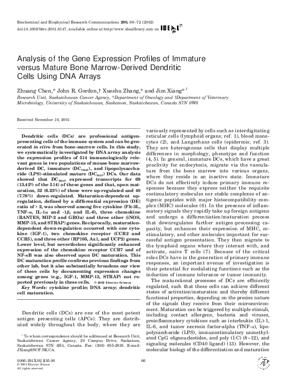 (PDF) Analysis of the Gene Expression Profiles of Immature versus ...