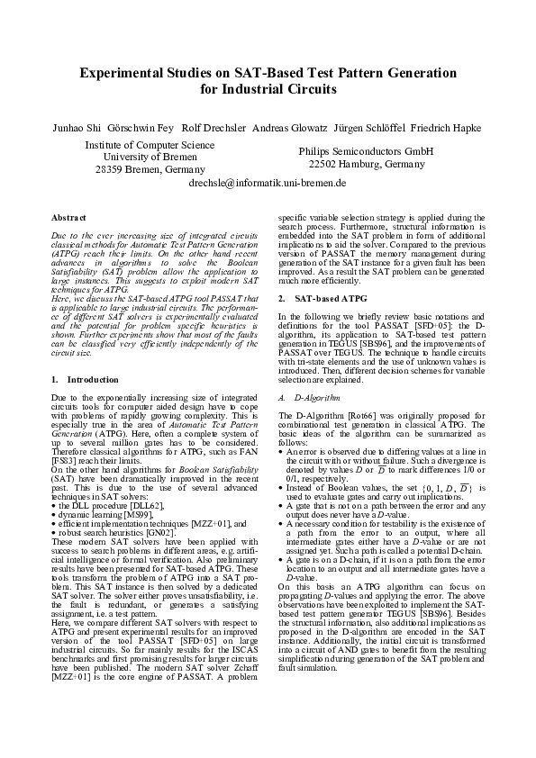 (PDF) Experimental Studies on SAT-Based Test Pattern Generation for ...