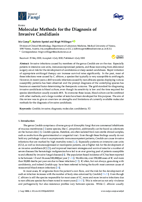(PDF) Molecular Methods for the Diagnosis of Invasive Candidiasis