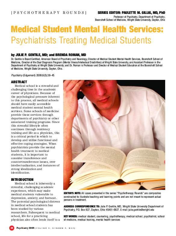 (PDF) Medical student mental health services psychiatrists treating medical students Cho Ktt