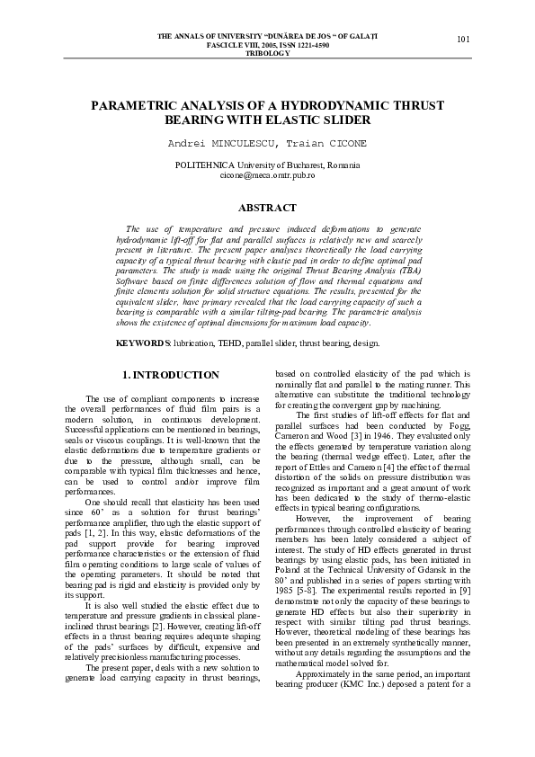(PDF) Parametric Analysis of a Hydrodynamic Thrust Bearing with Elastic ...