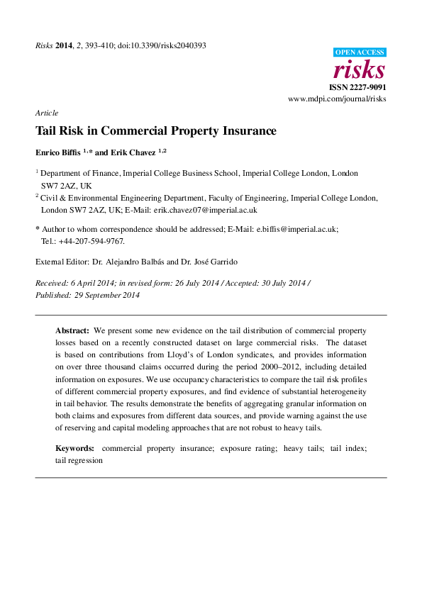 (PDF) Tail Risk in Commercial Property Insurance