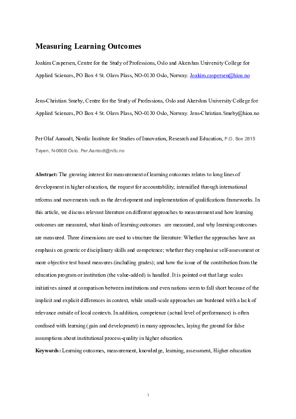 (PDF) Measuring learning outcomes