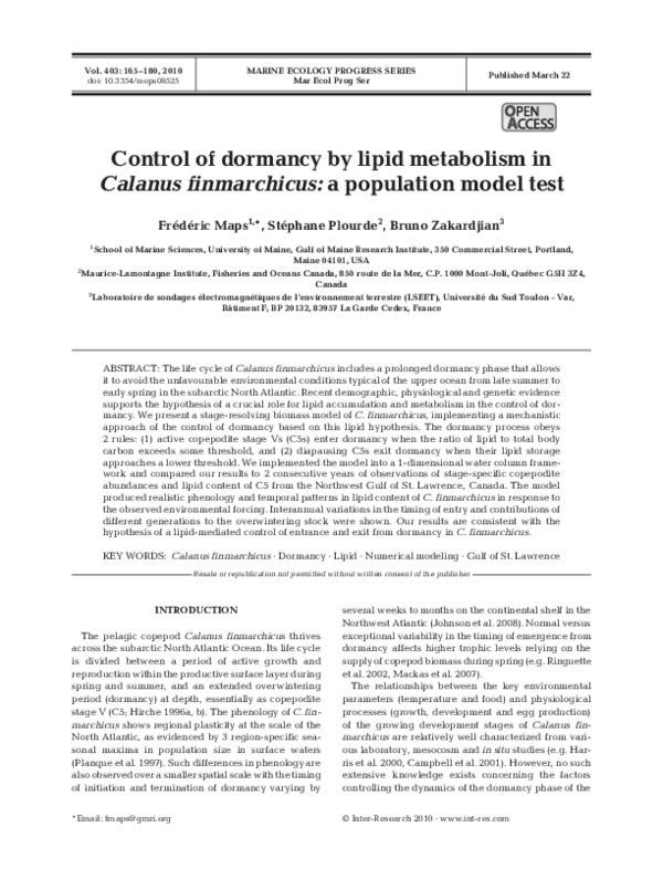 (PDF) Control of dormancy by lipid metabolism in Calanus finmarchicus ...