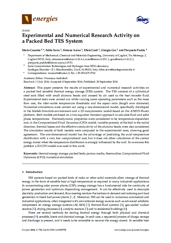 (PDF) Experimental and Numerical Research Activity on a Packed Bed TES ...