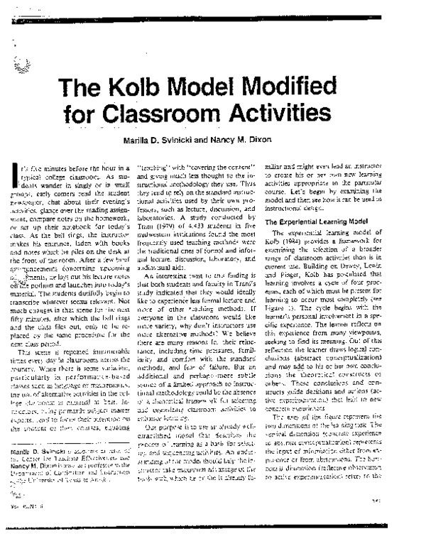 (PDF) The Kolb Model Modified for Classroom Activities