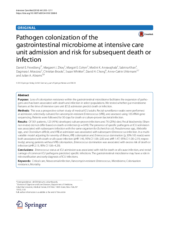 (PDF) Pathogen colonization of the gastrointestinal microbiome at ...