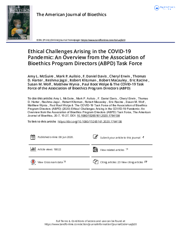 (PDF) Ethical Challenges Arising in the COVID-19 Pandemic: An Overview ...