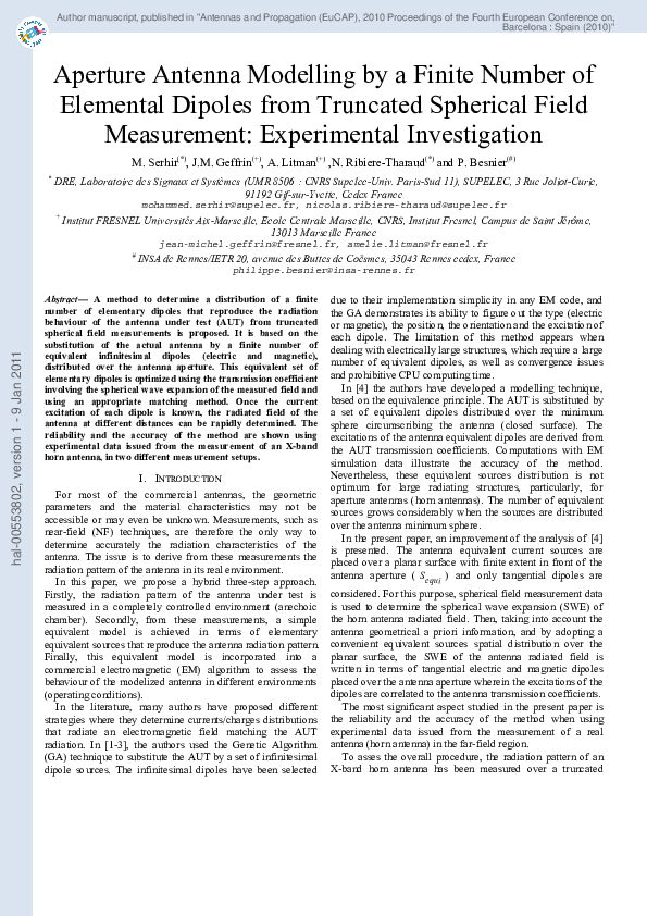 (PDF) Aperture antenna modelling by a finite number of elemental ...
