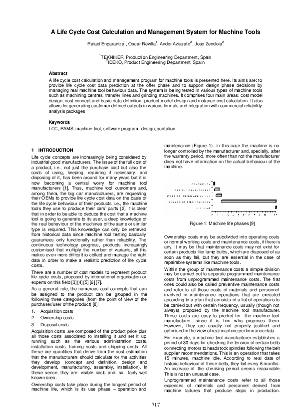 (PDF) A life cycle cost calculation and management system for machine
