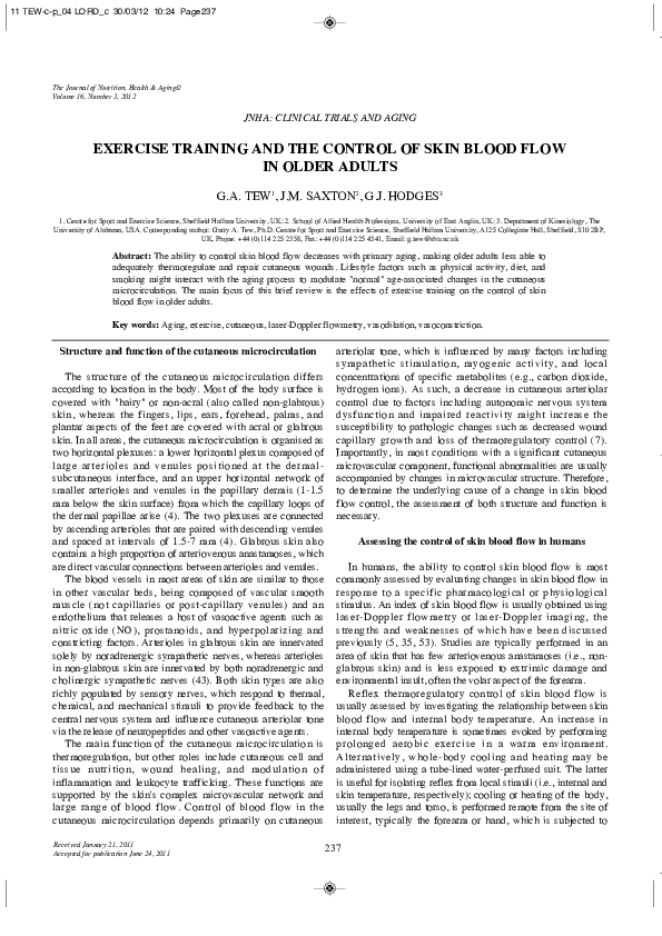 (PDF) Exercise training and the control of skin blood flow in older adults
