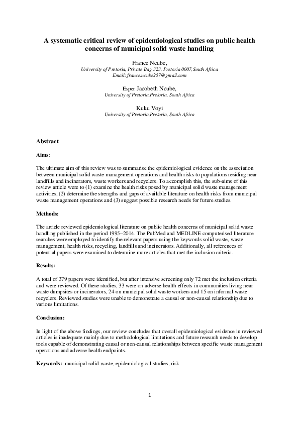 (PDF) A systematic critical review of epidemiological studies on public ...