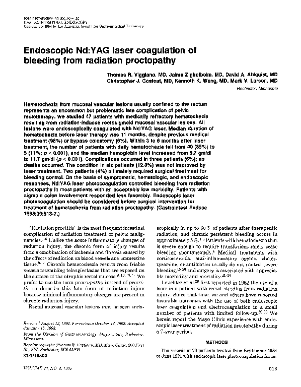 (PDF) Endoscopic Nd: YAG laser coagulation of bleeding from radiation ...