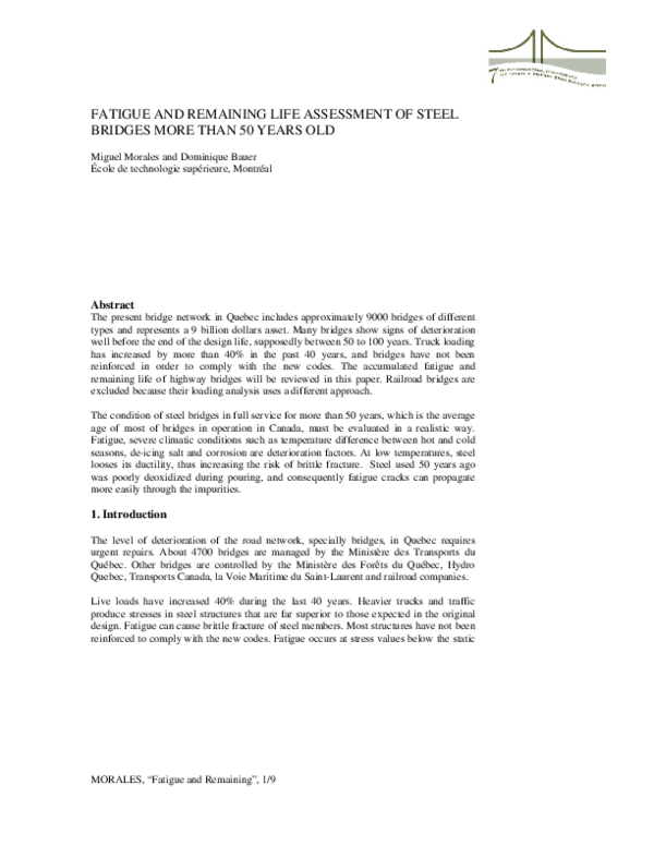 (PDF) Fatigue and Remaining Life Assessment of Steel Bridges More Than ...