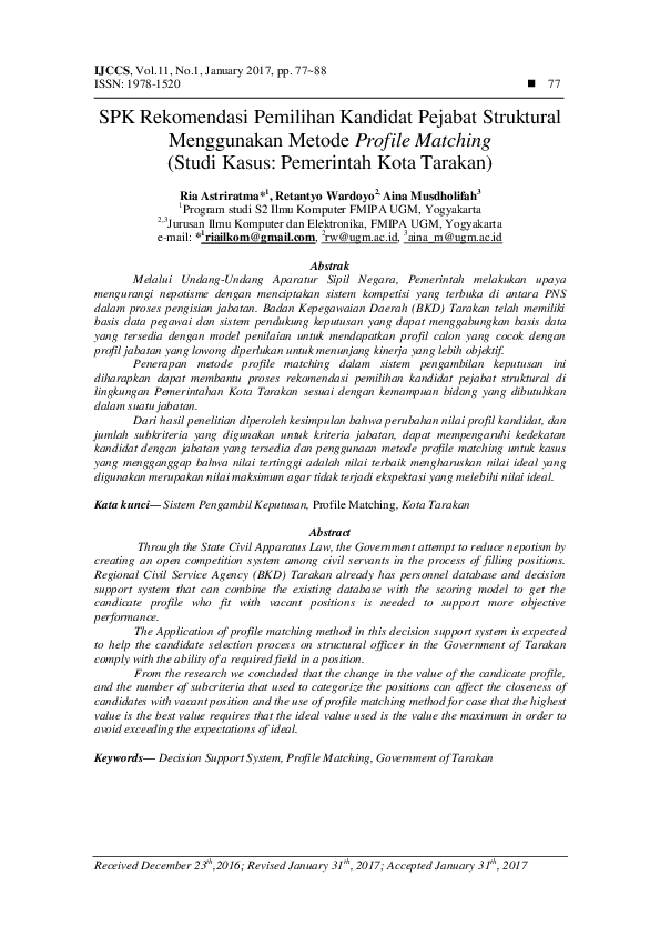 (PDF) SPK Rekomendasi Pemilihan Kandidat Pejabat Struktural Menggunakan ...