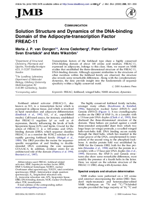 (PDF) Solution structure and dynamics of the DNA-binding domain of the ...