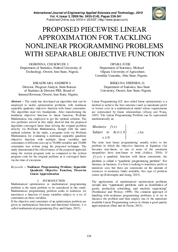 (PDF) Proposed Piecewise Linear Approximation for Tackling Nonlinear ...