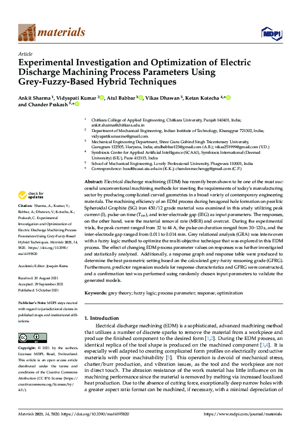 (PDF) Experimental Investigation and Optimization of Electric Discharge ...
