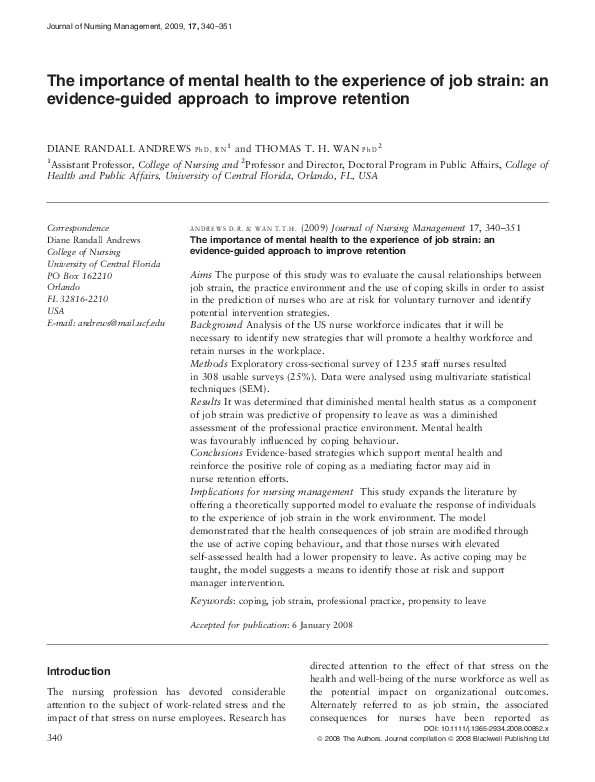 (PDF) The importance of mental health to the experience of job strain ...