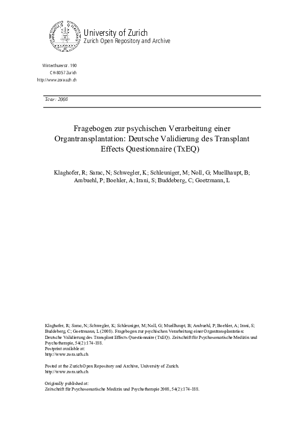 (PDF) Fragebogen zur psychischen Verarbeitung einer ...