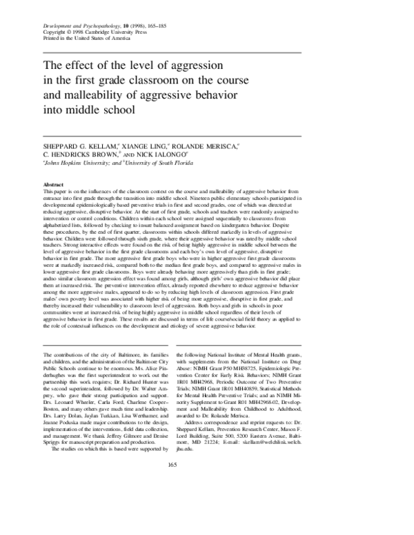 (PDF) The effect of the level of aggression in the first grade ...