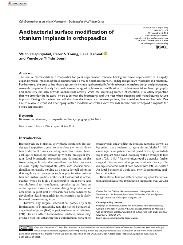(PDF) Antibacterial surface modification of titanium implants in ...