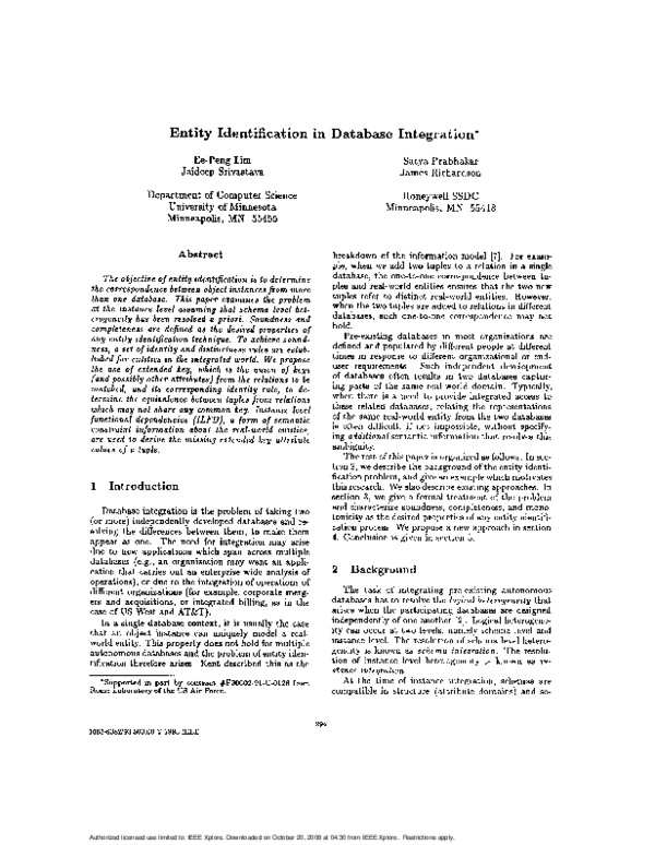 (PDF) Entity identification in database integration