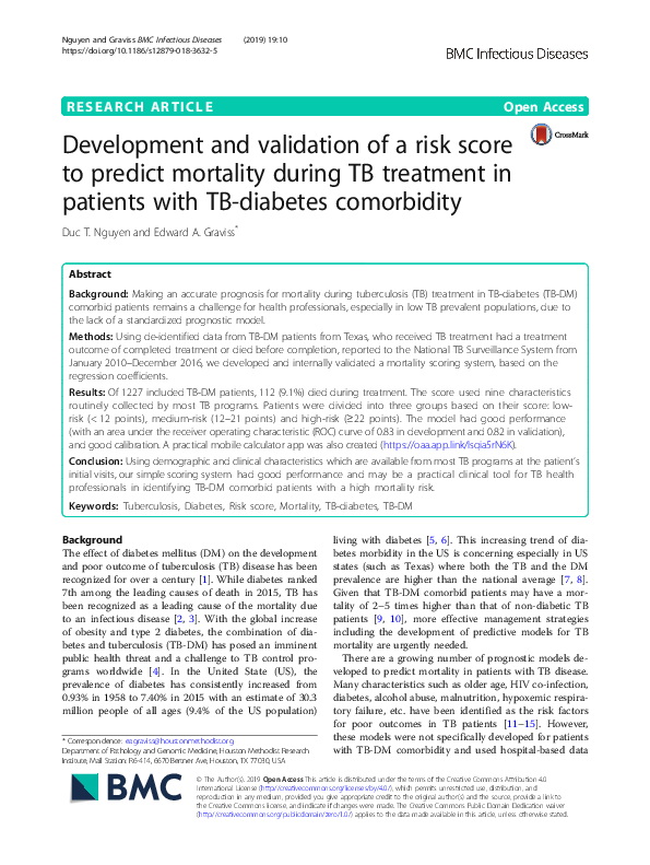 (PDF) Development and validation of a risk score to predict mortality ...