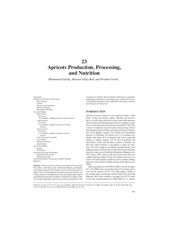 (PDF) Apricots Production, Processing, and Nutrition