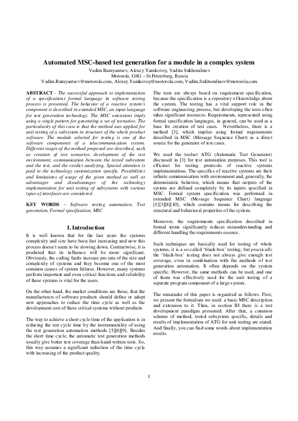 (PDF) Automated MSC-based test generation for a module in a complex system