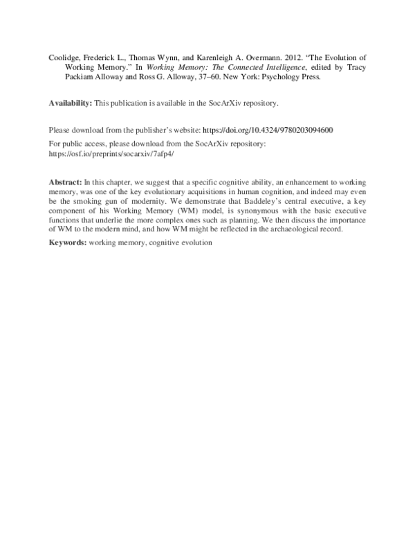 (PDF) The evolution of working memory