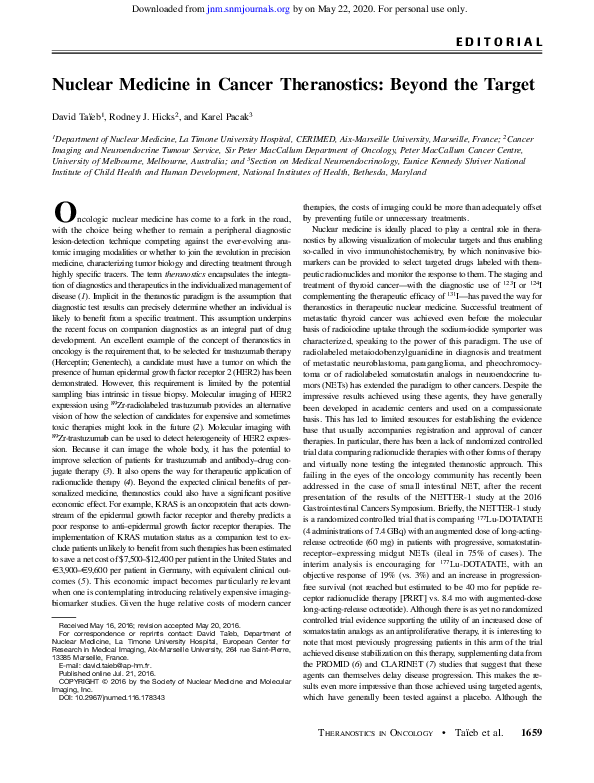 (PDF) Nuclear medicine in cancer theranostics: beyond the target