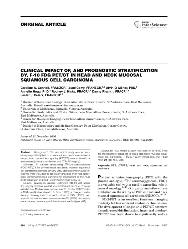 (PDF) Clinical impact of, and prognostic stratification by, F-18 FDG ...