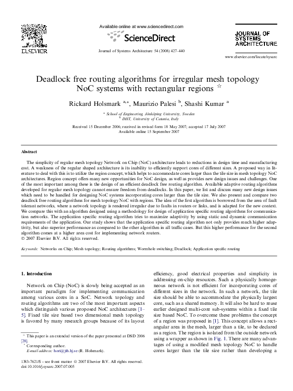 (PDF) Deadlock free routing algorithms for irregular mesh topology NoC ...