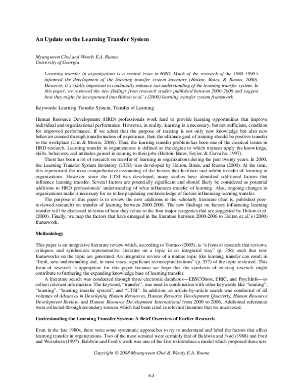 (PDF) An Update on the Learning Transfer System