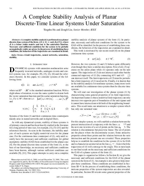 (PDF) A complete stability analysis of planar discrete-time linear ...